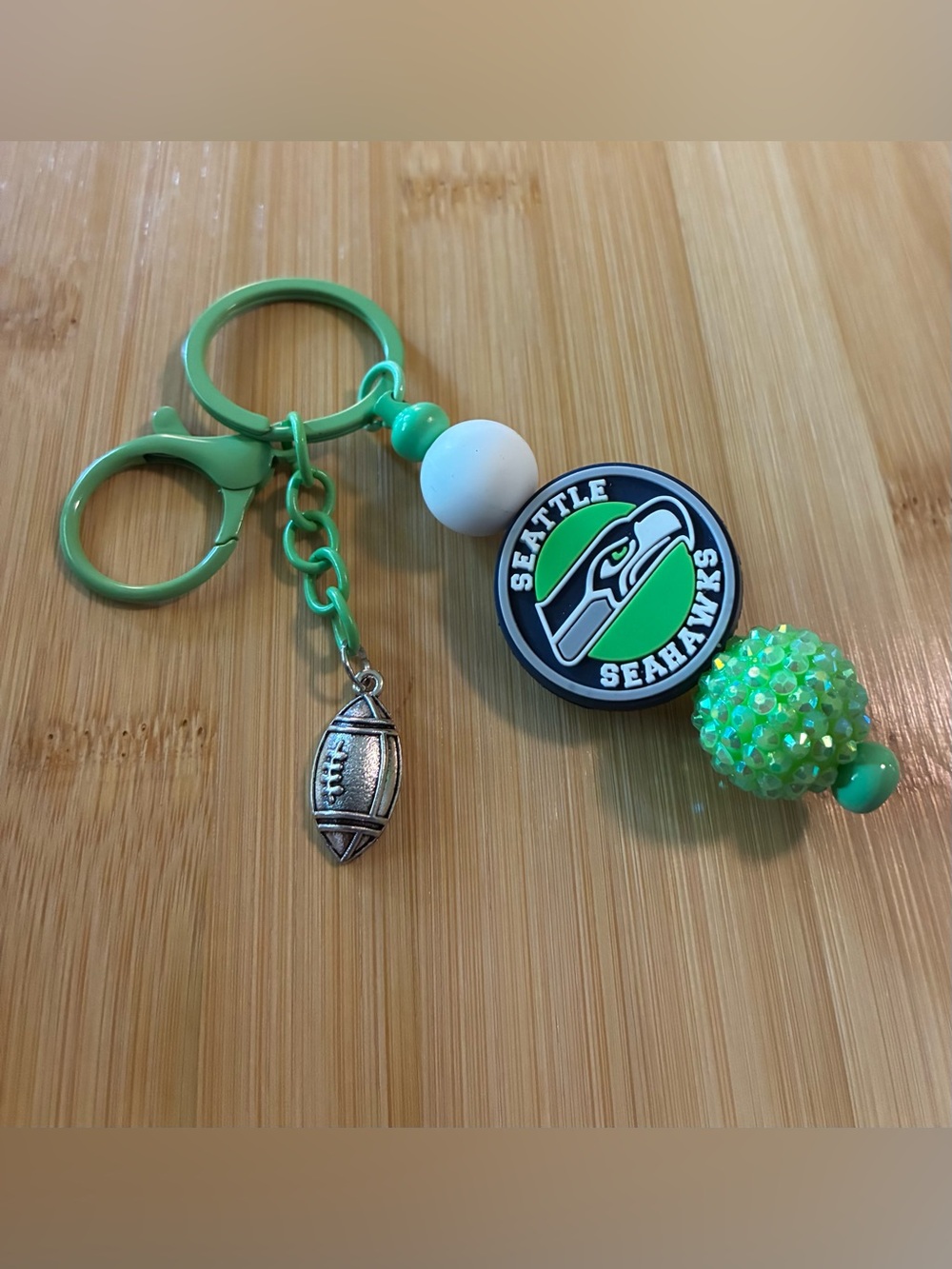 Seahawks Green Beaded Keychain - Picture 2 of 4